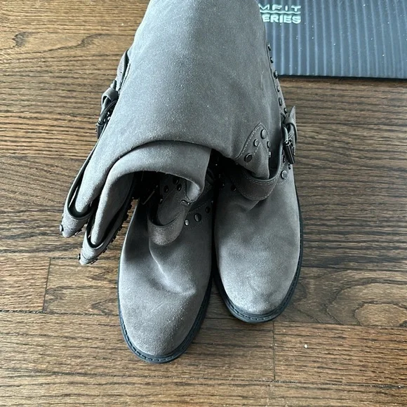 Sam Edelman Deryn Extra Rugged Distressed Discolored Studded Moto Suede Boots - Picture 10 of 17